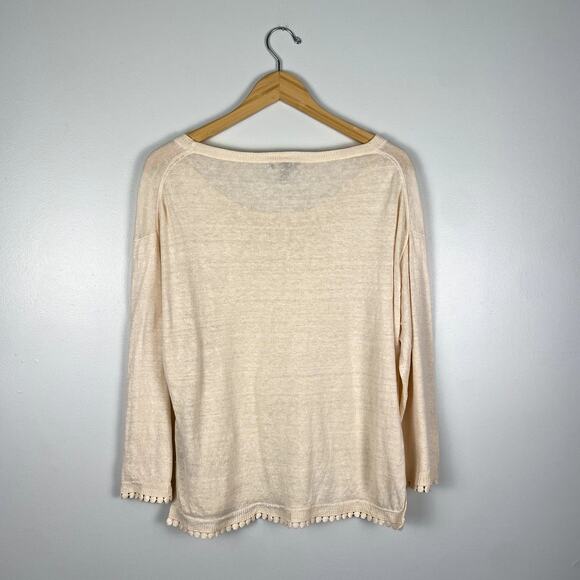 J. CREW 100% Linen Boxy Scoop Neck Decorative Trim Sweater Medium - Picture 8 of 8